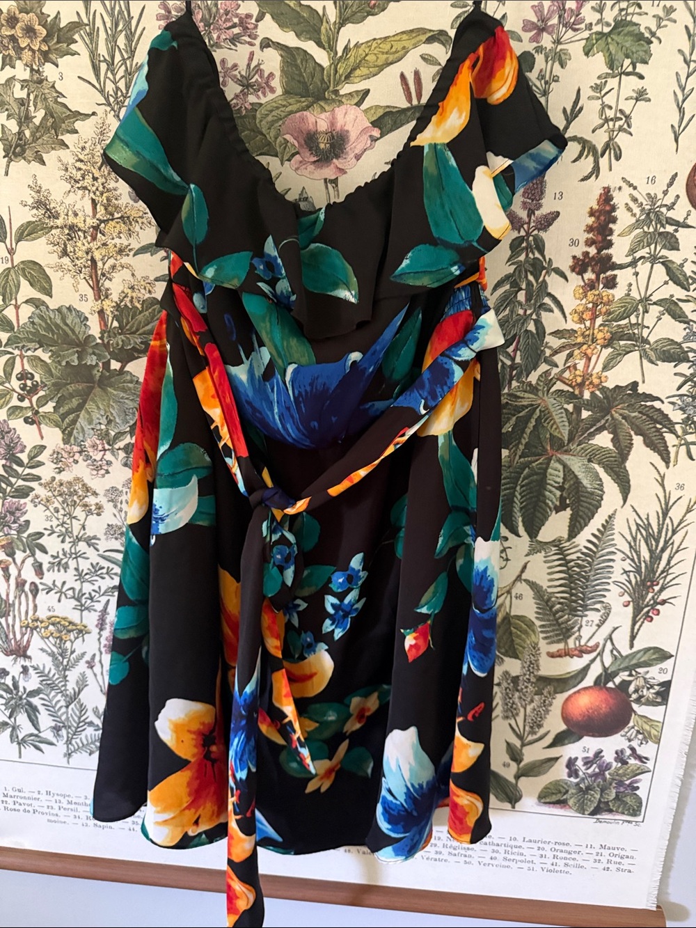 White House Black Market Black Midi Dress with Multicolor Floral Print